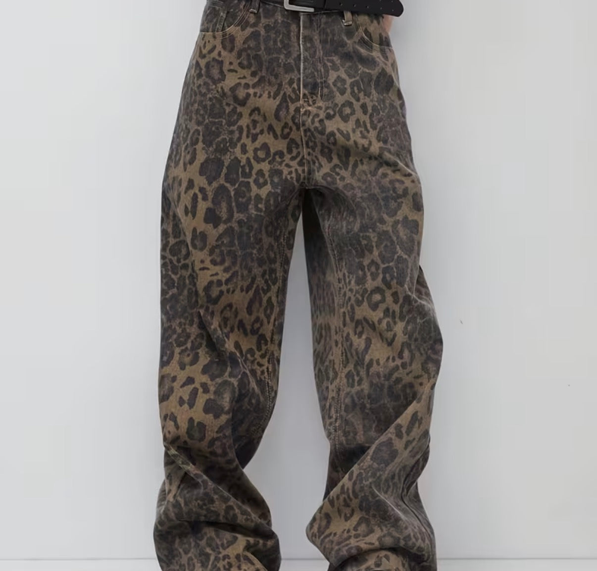 Retro leopard print baggy pants